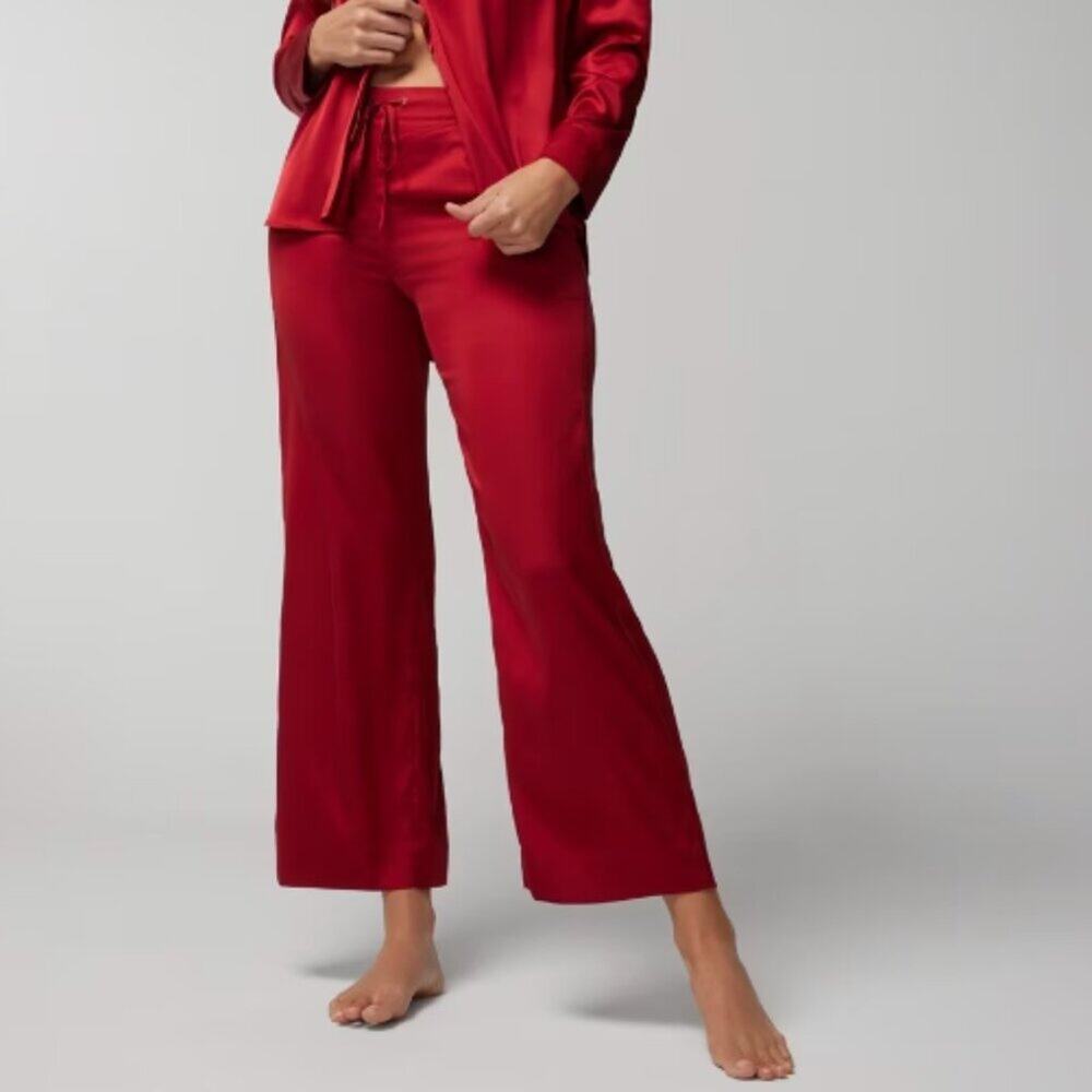 NWT Soma Women's Satin Wide Leg Pajama Pants Paint The Town Red Size M